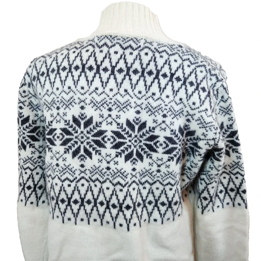 Obermeyer Fair Isle Cardigan Sweater Womens Medium Lambswool Ivory‎ Y2K Top Vtg
